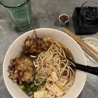 Can’t recall the name of this udon soup but it was so good I ate two bowls! And oh, the crispy spicy sauce!  #Veganuary at Obon Shokudo in Portland