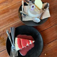 Strawberry cheesecake and earl grey lavender panna cotta. Yum!!  at Obon Shokudo in Portland