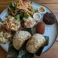 Combo to try a variety. The fritters were the best!! at Obon Shokudo in Portland