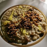 Mushroom risotto with soufflé rice at Mater Terrae in Rome