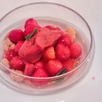 Strawberry salad, pepper jam and strawberry basil sorbet at Sense Eat in Paris