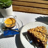 House cake with espresso  at Veganeats Caffe in Lisbon