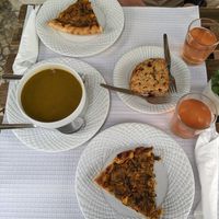 Vegan quiche, soup of the day, chocolate scone, and juices of the day! at Veganeats Caffe in Lisbon