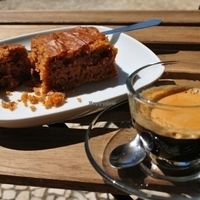 Sweet potato cinammon cake with organic espresso   at Veganeats Caffe in Lisbon