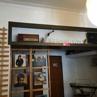 the music area inside  at Veganeats Caffe in Lisbon