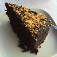 super yummy veg chocolate cake with peanuts  at Veganeats Caffe in Lisbon