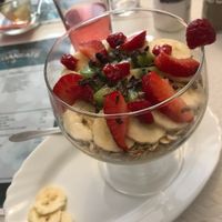 Soy yoghurt with fruit and homemade muesli at Veganeats Caffe in Lisbon