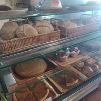 Bakery showcase at Veganeats Caffe in Lisbon