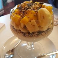 Soya yogurt with fruit and muesli at Veganeats Caffe in Lisbon