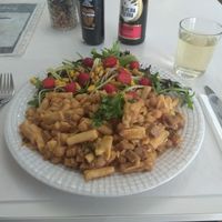 Some pasta with chickpea tofu and a sidesalad. This was the "miniprato" and is huge! at Veganeats Caffe in Lisbon