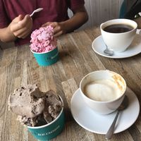 Raspberries + whisky & Oreo + salted caramel + banana. Both soy base at N'Ice Cream Factory in Warsaw