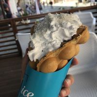 Oreo and salted caramel flavour in soy milk base, vegan whipped cream and coconut flakes at N'Ice Cream Factory in Warsaw