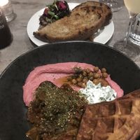 Falafel waffle & mushroom pâté 🙌  at Farmacy in West London