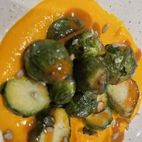 Brussel sprouts with carrot purée   at Farmacy in West London