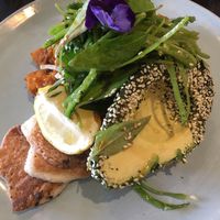 Sesame Crusted Avocado, Roasted Pumpkin and Vegan Haloumi on Sourdough  at Round Bird in Lilydale