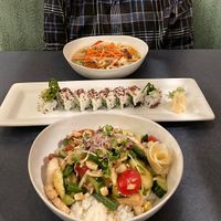 Chirashizushi, Warabi roll, Udon noodle  at Hilo Bay Cafe in Hilo