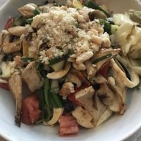 ‘Aina Chirashizushi (deconstructed sushi bowl with veggies, nori, mushrooms, and macadamia nuts over rice). Incredible flavors, and so pretty! at Hilo Bay Cafe in Hilo