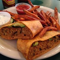 burger and sweet potato fries at Crazy Burger in Narragansett
