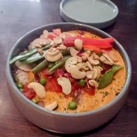 Coconut curry (the only main dish that two adults could handle after the starters) at Funky Jungle in Mechelen