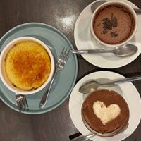 Trio of desserts: crème brûlée, chocolate mousse, tiramisu  at Funky Jungle in Mechelen