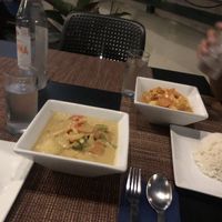 Yellow curry (made vegan) and pineapple curry ( not  vegan) at Avantika in Simpson Bay