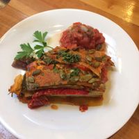 Vegan Lasagne with a Cashew Nit Cheese Sauce at Whispers Cafe in Levin