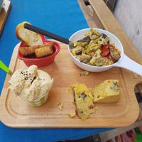 Vegan platter (hummus, chickpea flour tortilla, quinoa with veg) at Lattuga in Rome