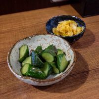 Pickled cucumber and golden kimchi at Qiu Dou Ru La Mien - Hagi Soymilk Ramen in Kaohsiung