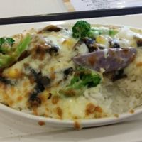 Vege baked rice with pink source at GroVe in Central Singapore