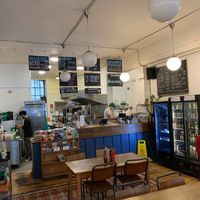 Interior of cafe, counter & kitchen  #Veganuary at Cafe Kino in Bristol
