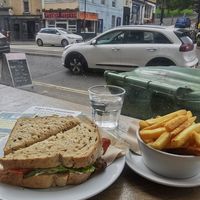 Sandwich and rosemary chimps. Water is free at Cafe Kino in Bristol