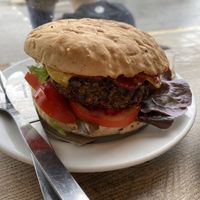 Classic Bean Burger (with added cheese)  at Cafe Kino in Bristol