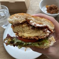Garlic Chkn Burger (with added bacon)  at Cafe Kino in Bristol