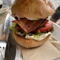 Garlic Chkn Burger (with added bacon)  at Cafe Kino in Bristol