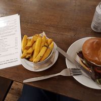 Garlic chickn burger and rosemary chips at Cafe Kino in Bristol