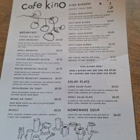 Menu at Cafe Kino in Bristol
