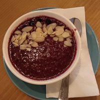 Acai bowl with almonds for breakfast at Dobre Bistro in Kosice