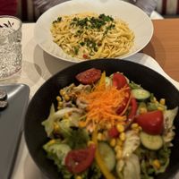 Tagliatelle, mixed salad  at Giuseppe in Purbach