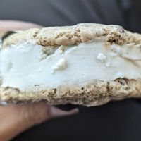 Choco chip vanilla sandwich at Mr. Dewie's Cashew Creamery in Albany