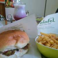Fries, Fruit Cocktail and Falafel Sandwich at Falafel in Sarajevo