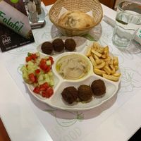 Falafel meal plate. Delicious. The hummus is a little plain but still good. Everything is made from scratch and fresh to order   at Falafel in Sarajevo