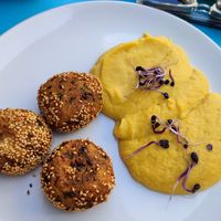 Chiftele with parsnip purée at Vyro Raw & Vegan Bistro in Bucharest