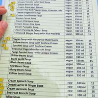 List of soups at Vyro Raw & Vegan Bistro in Bucharest