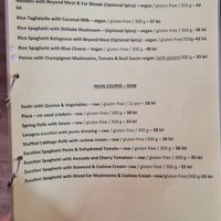 Parts of the menu at Vyro Raw & Vegan Bistro in Bucharest