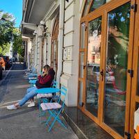 Outdoor seating area at Vyro Raw & Vegan Bistro in Bucharest