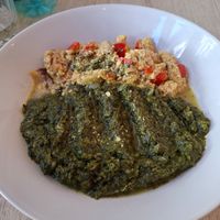 Tofu omelette and spinach at Vyro Raw & Vegan Bistro in Bucharest