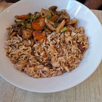 Rice and stir fry vegetables at Vyro Raw & Vegan Bistro in Bucharest
