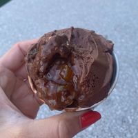 Vegan sacher ice cream - chocolate and apricot jam at Zvezda's Ice Cream in Ljubljana