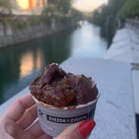 Vegan sacher ice cream - chocolate and apricot jam at Zvezda's Ice Cream in Ljubljana