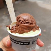 Sacher plus lime sorbet at Zvezda's Ice Cream in Ljubljana